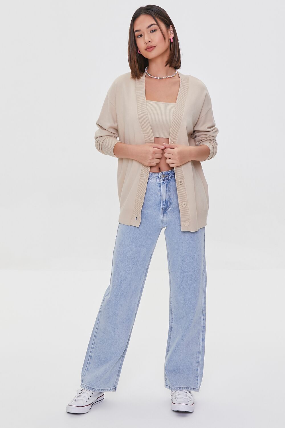 Sweater-Knit Crop Top & Cardigan Set