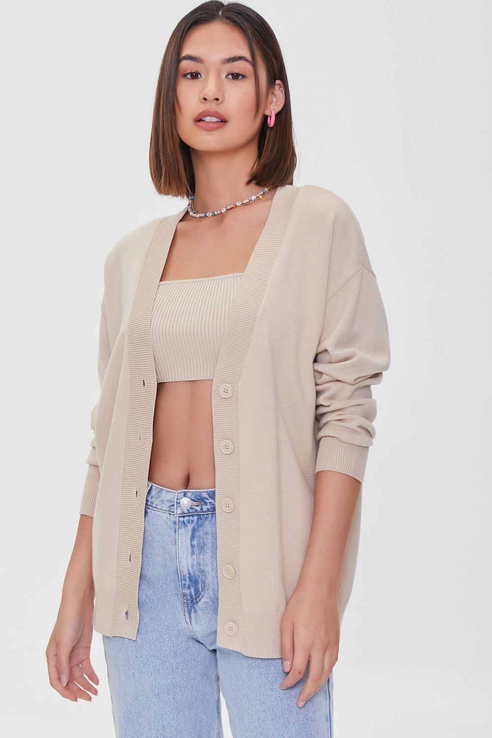 Sweater-Knit Crop Top & Cardigan Set