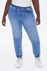 Plus Size Denim Drawstring Joggers