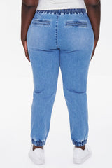 Plus Size Denim Drawstring Joggers