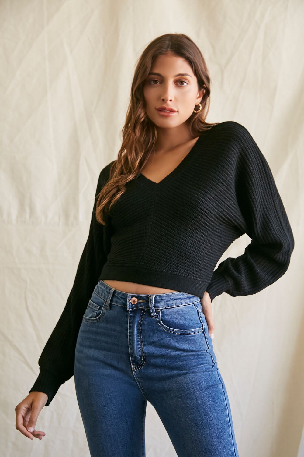 Ribbed Knit Tie-Back Sweater