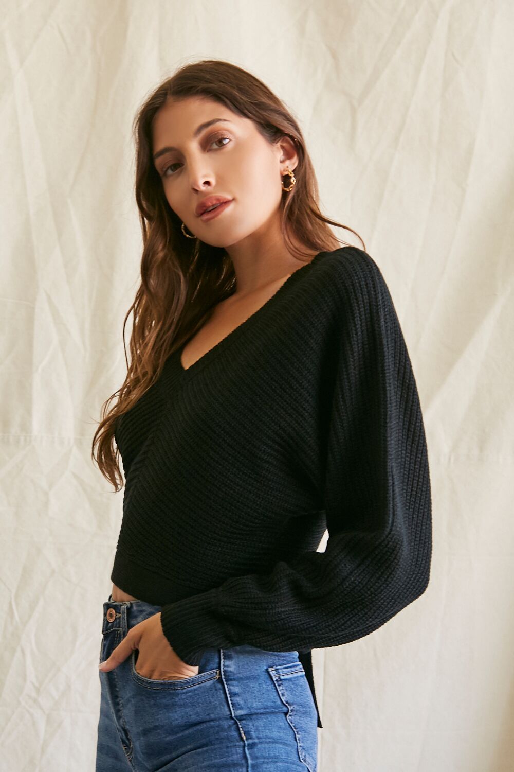 Ribbed Knit Tie-Back Sweater