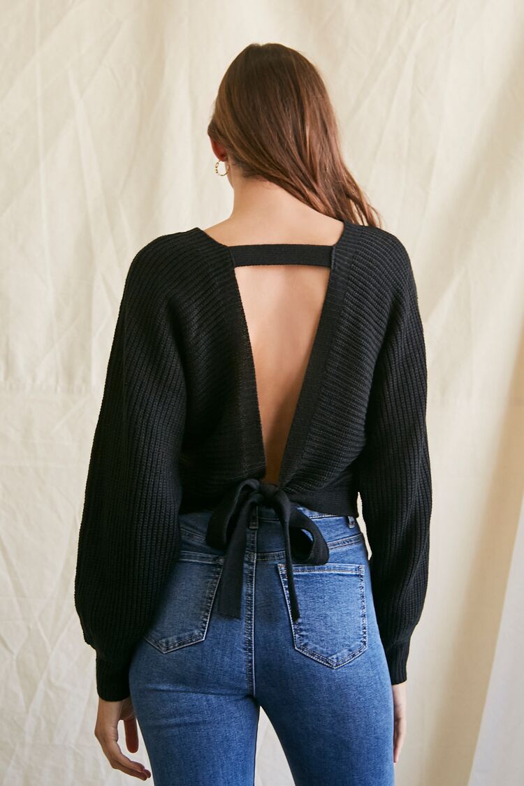 Ribbed Knit Tie-Back Sweater