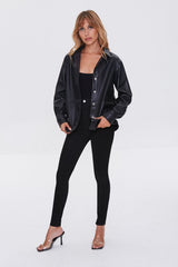 Faux Leather Drop-Sleeve Jacket