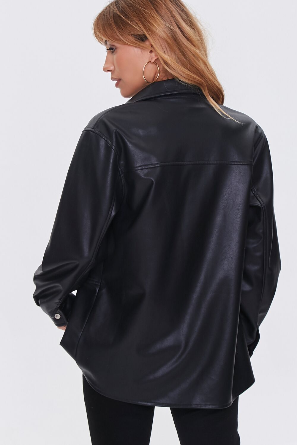 Faux Leather Drop-Sleeve Jacket