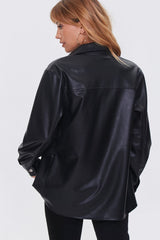 Faux Leather Drop-Sleeve Jacket