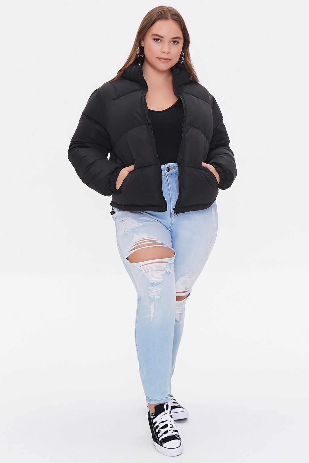 Plus Size Zip-Up Puffer Jacket