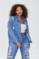 Plus Size Distressed Denim Jacket