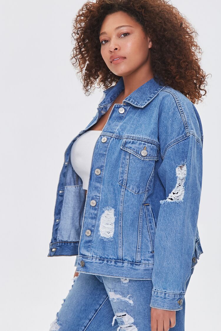Plus Size Distressed Denim Jacket