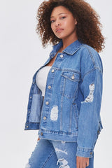 Plus Size Distressed Denim Jacket