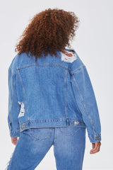 Plus Size Distressed Denim Jacket