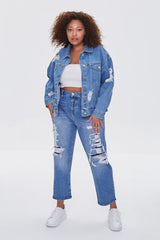 Plus Size Distressed Denim Jacket