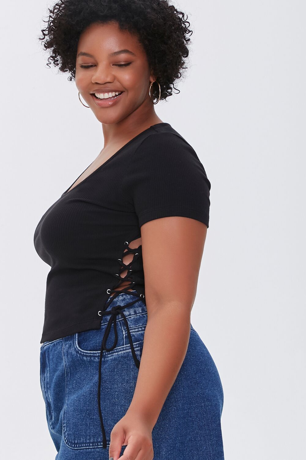Plus Size Ribbed Drawstring Tee