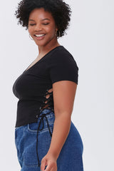 Plus Size Ribbed Drawstring Tee
