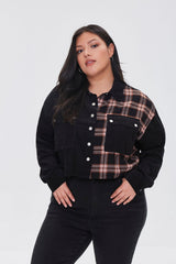 Plus Size Cropped Corduroy Plaid Shirt