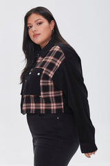 Plus Size Cropped Corduroy Plaid Shirt