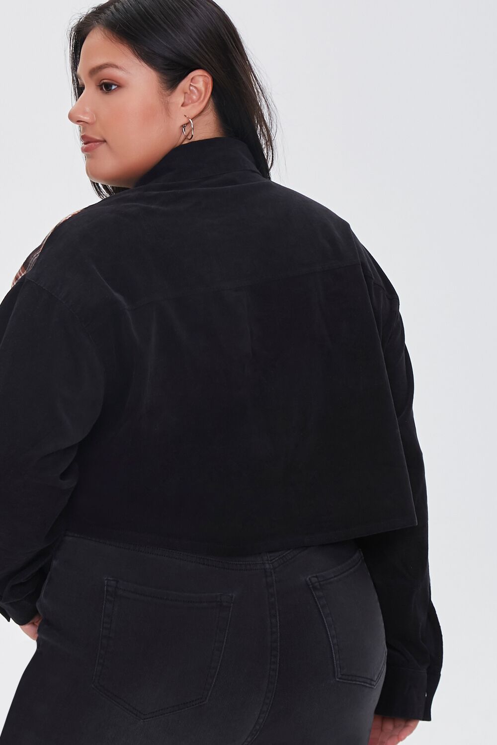 Plus Size Cropped Corduroy Plaid Shirt