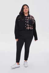 Plus Size Cropped Corduroy Plaid Shirt