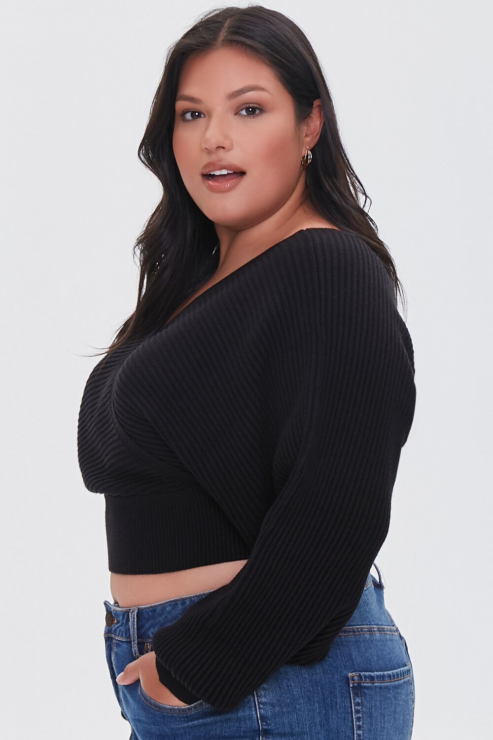 Plus Size Ribbed Surplice Sweater