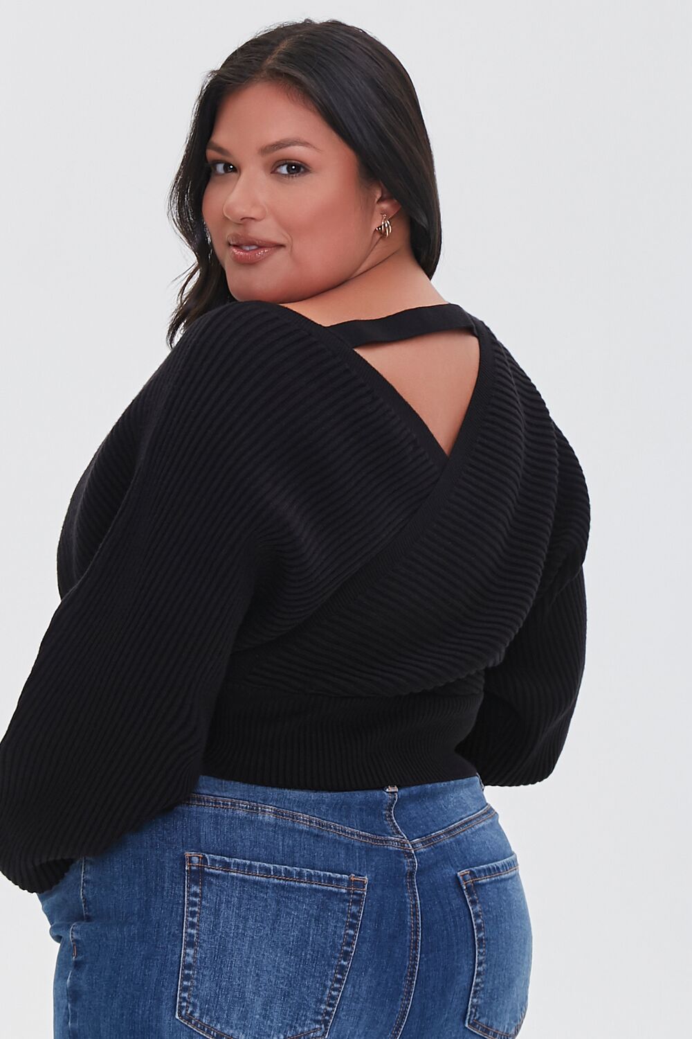 Plus Size Ribbed Surplice Sweater