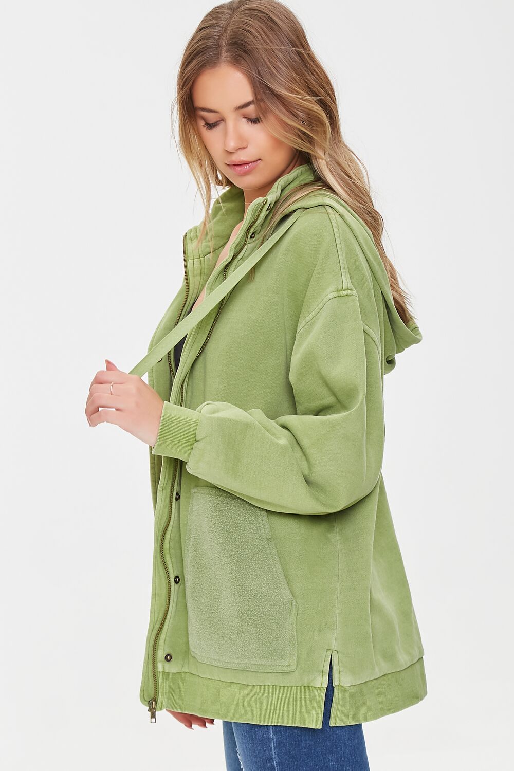 Hooded Slit Zip-Up Jacket
