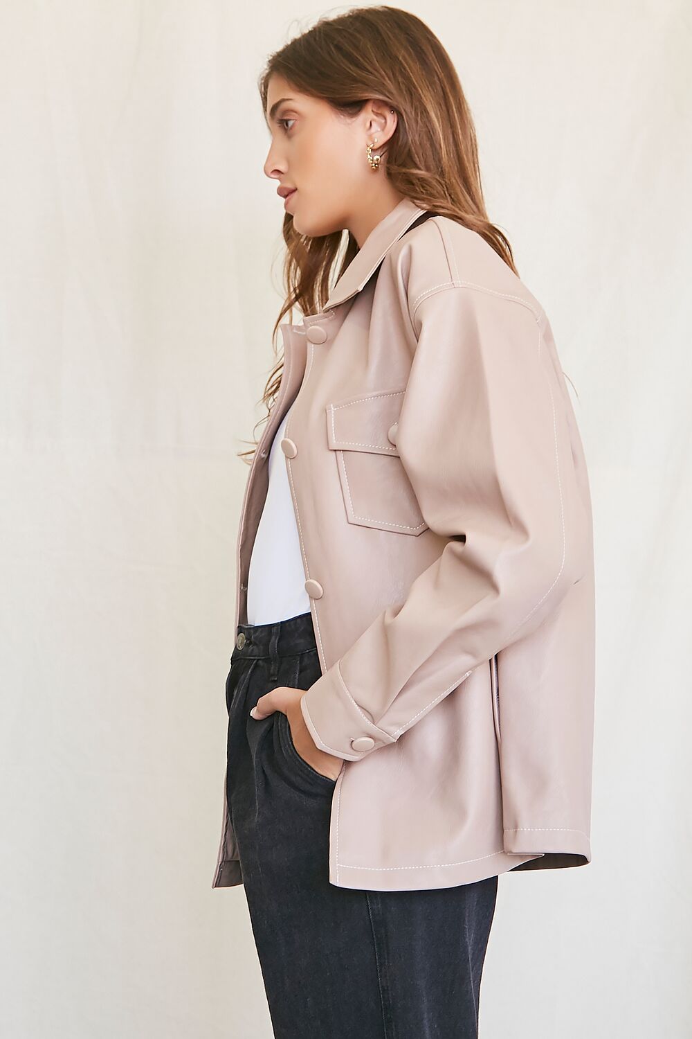 Faux Leather Button-Up Shacket
