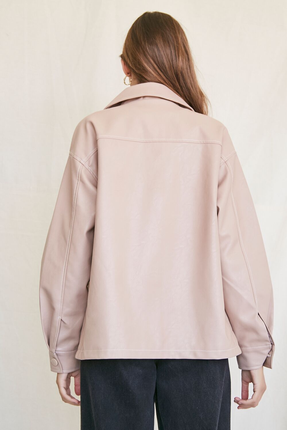 Faux Leather Button-Up Shacket