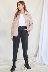 Faux Leather Button-Up Shacket