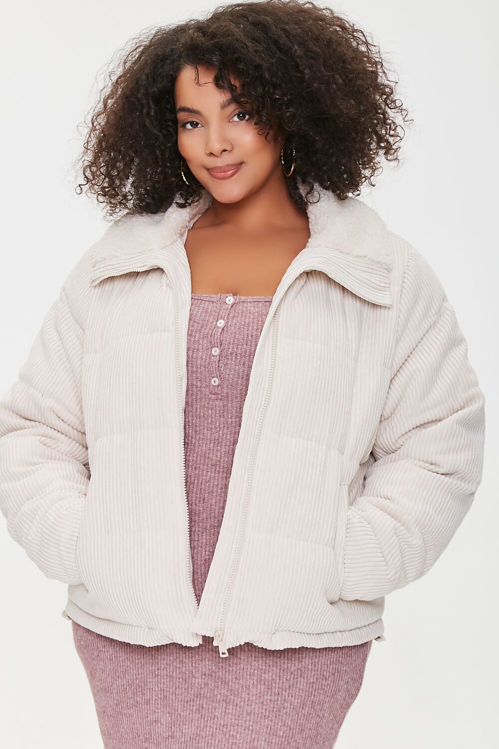 Plus Size Corduroy Puffer Jacket