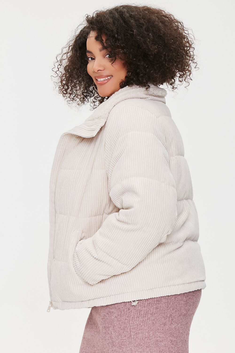 Plus Size Corduroy Puffer Jacket