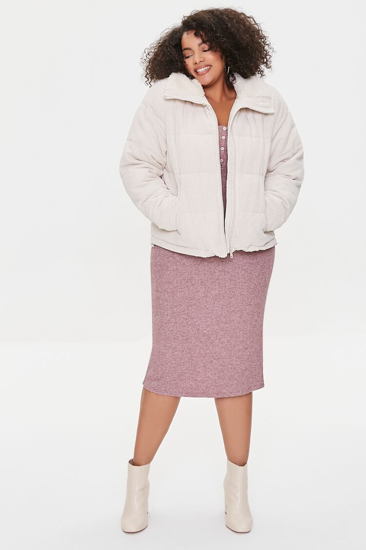 Plus Size Corduroy Puffer Jacket
