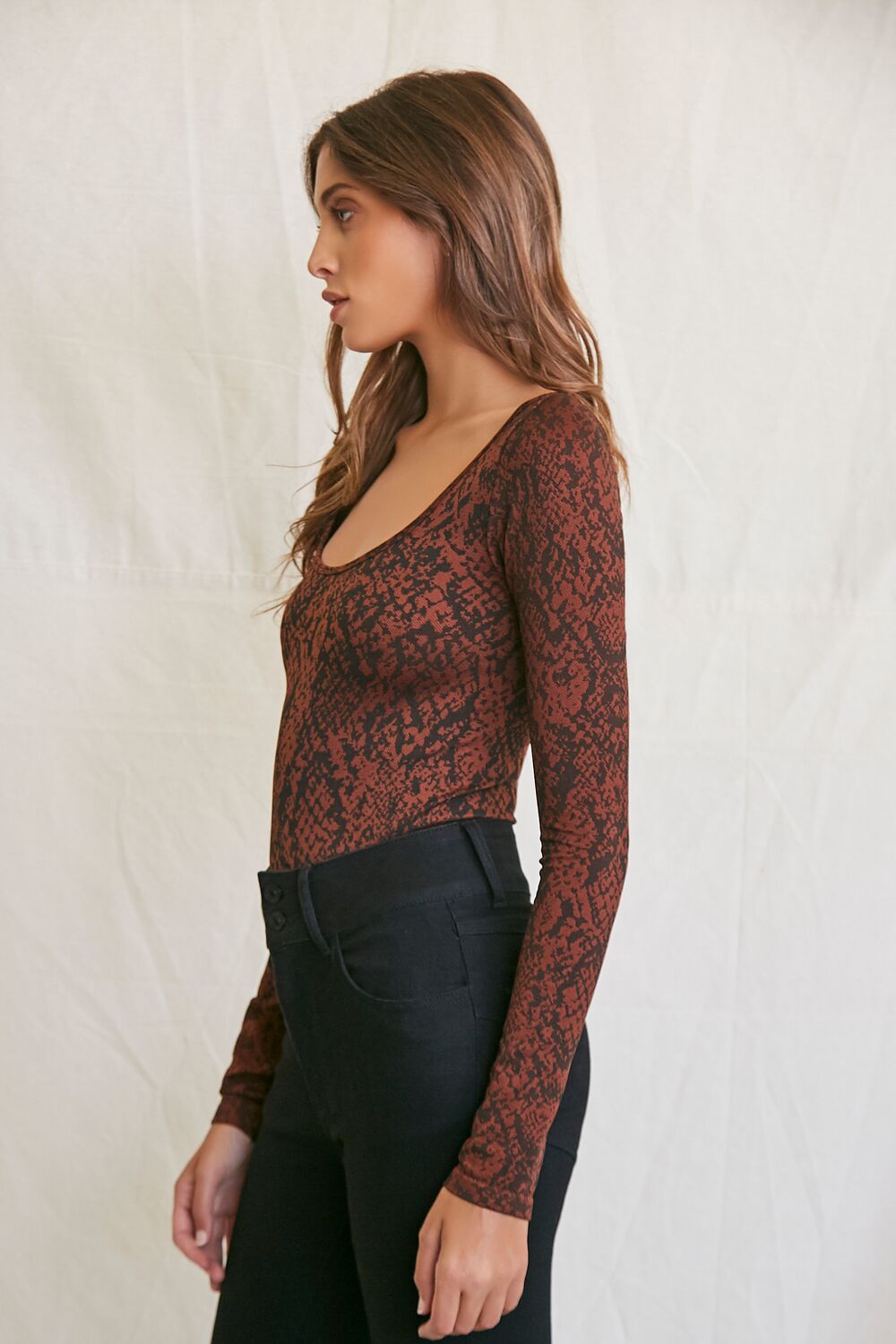 Snake Print Long-Sleeve Bodysuit