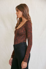 Snake Print Long-Sleeve Bodysuit