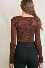 Snake Print Long-Sleeve Bodysuit
