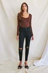 Snake Print Long-Sleeve Bodysuit
