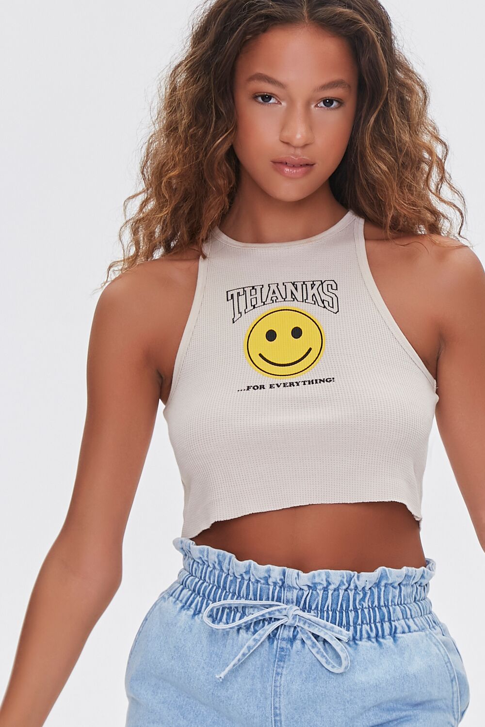 Happy Face Thanks Graphic Cropped Cami