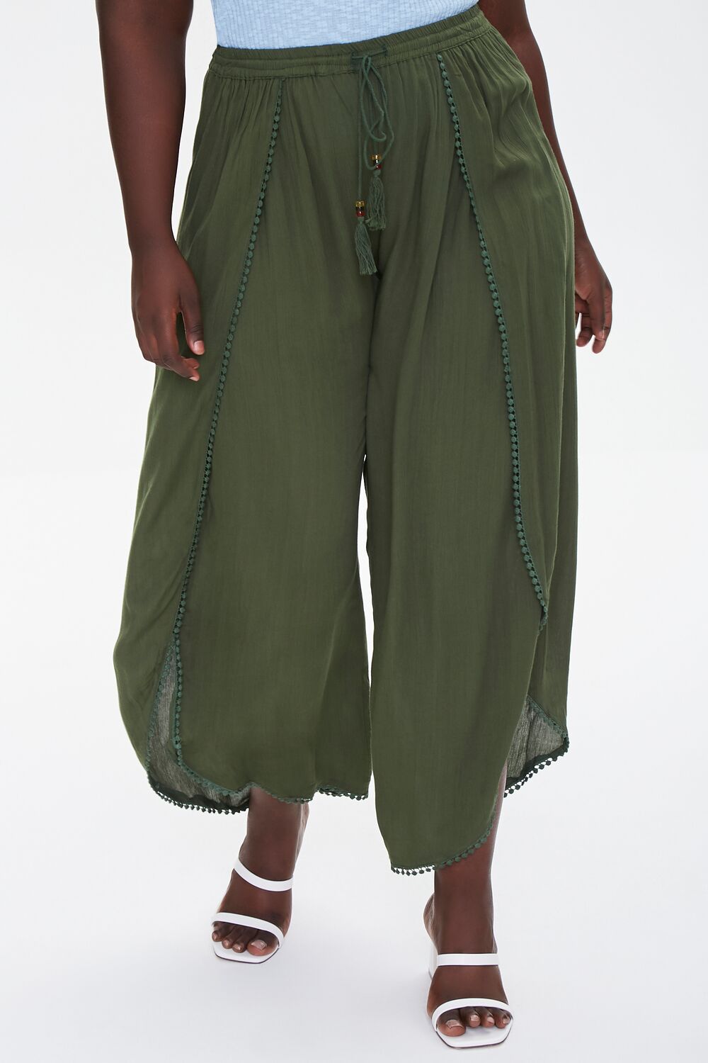 Plus Size Crochet-Trim Tassel Pants