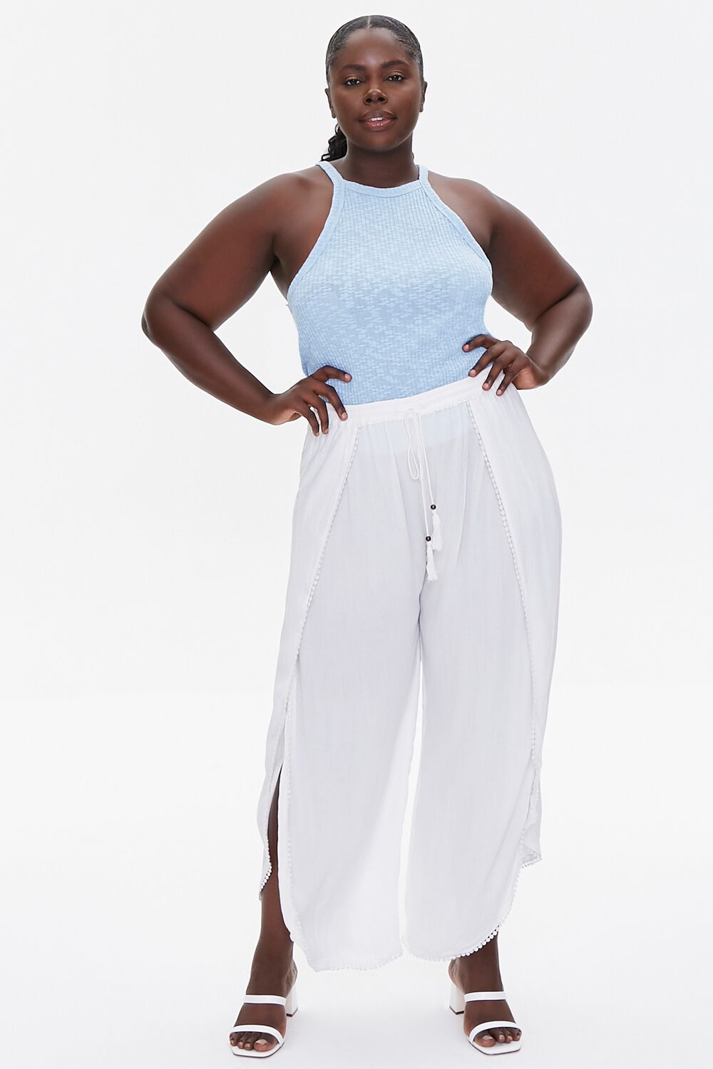 Plus Size Crochet-Trim Tassel Pants