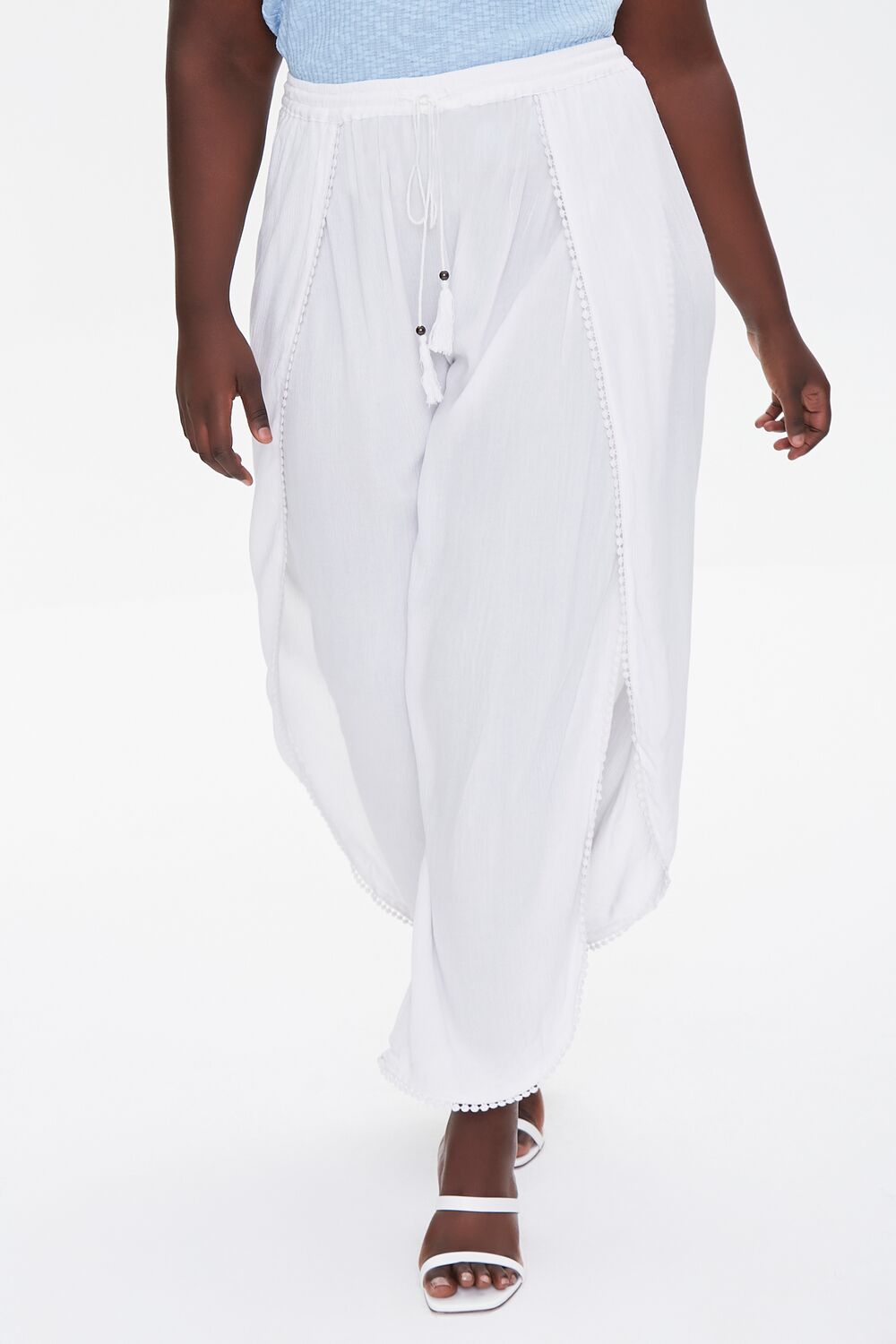 Plus Size Crochet-Trim Tassel Pants