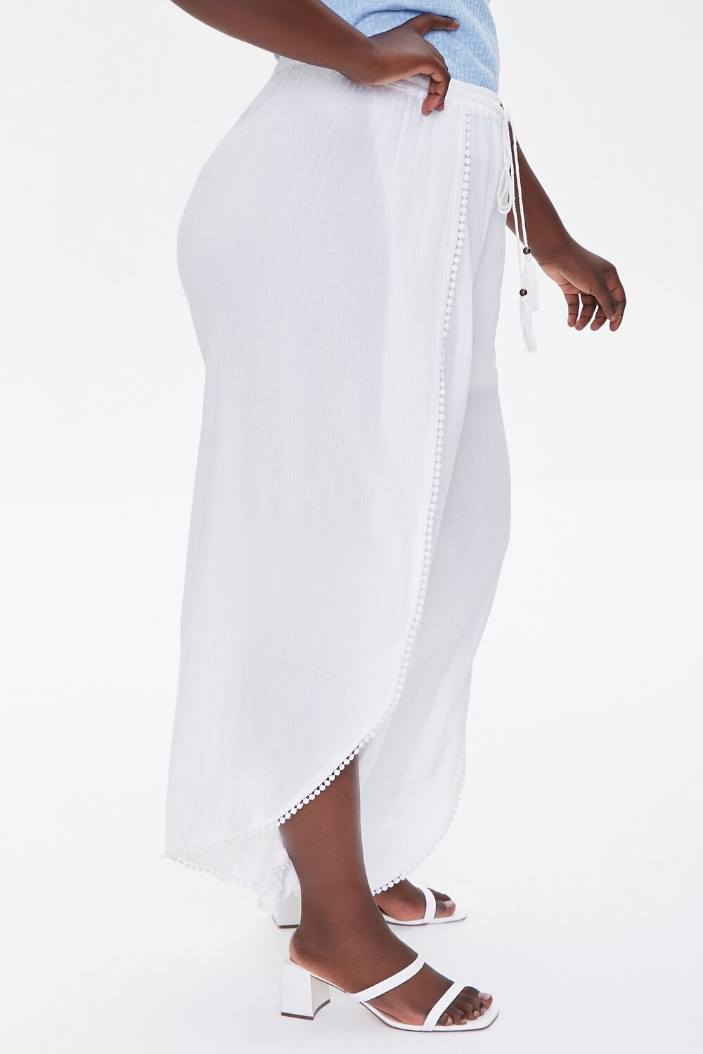 Plus Size Crochet-Trim Tassel Pants