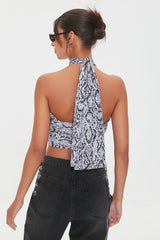 Snake Print Halter Crop Top