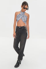 Snake Print Halter Crop Top