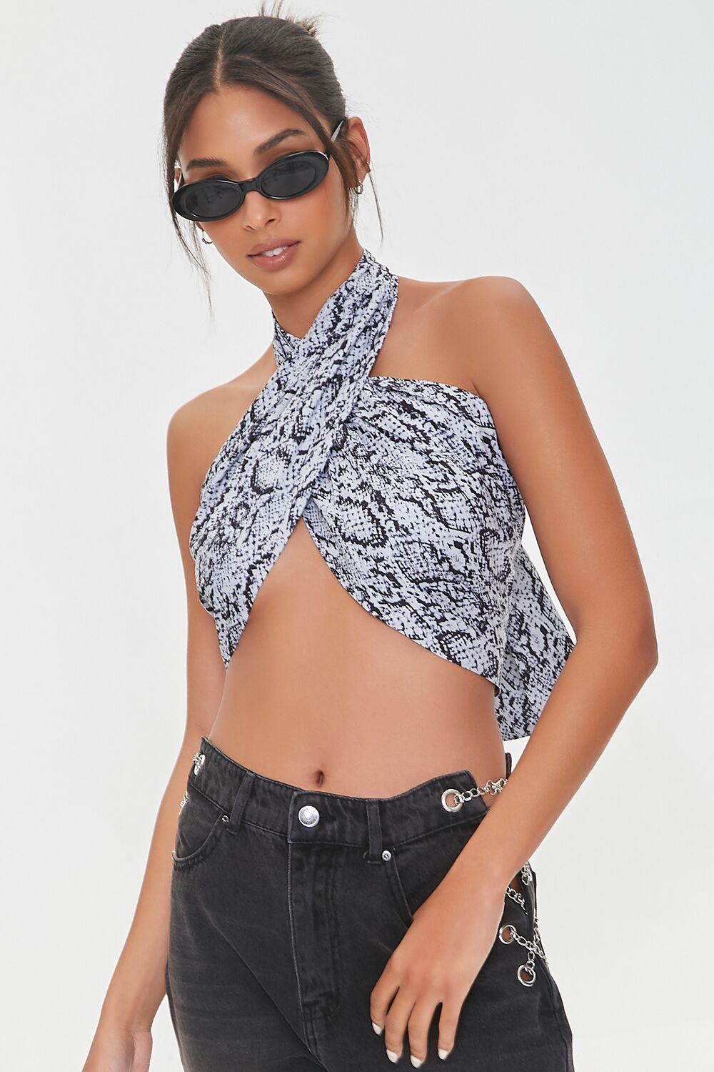 Snake Print Halter Crop Top