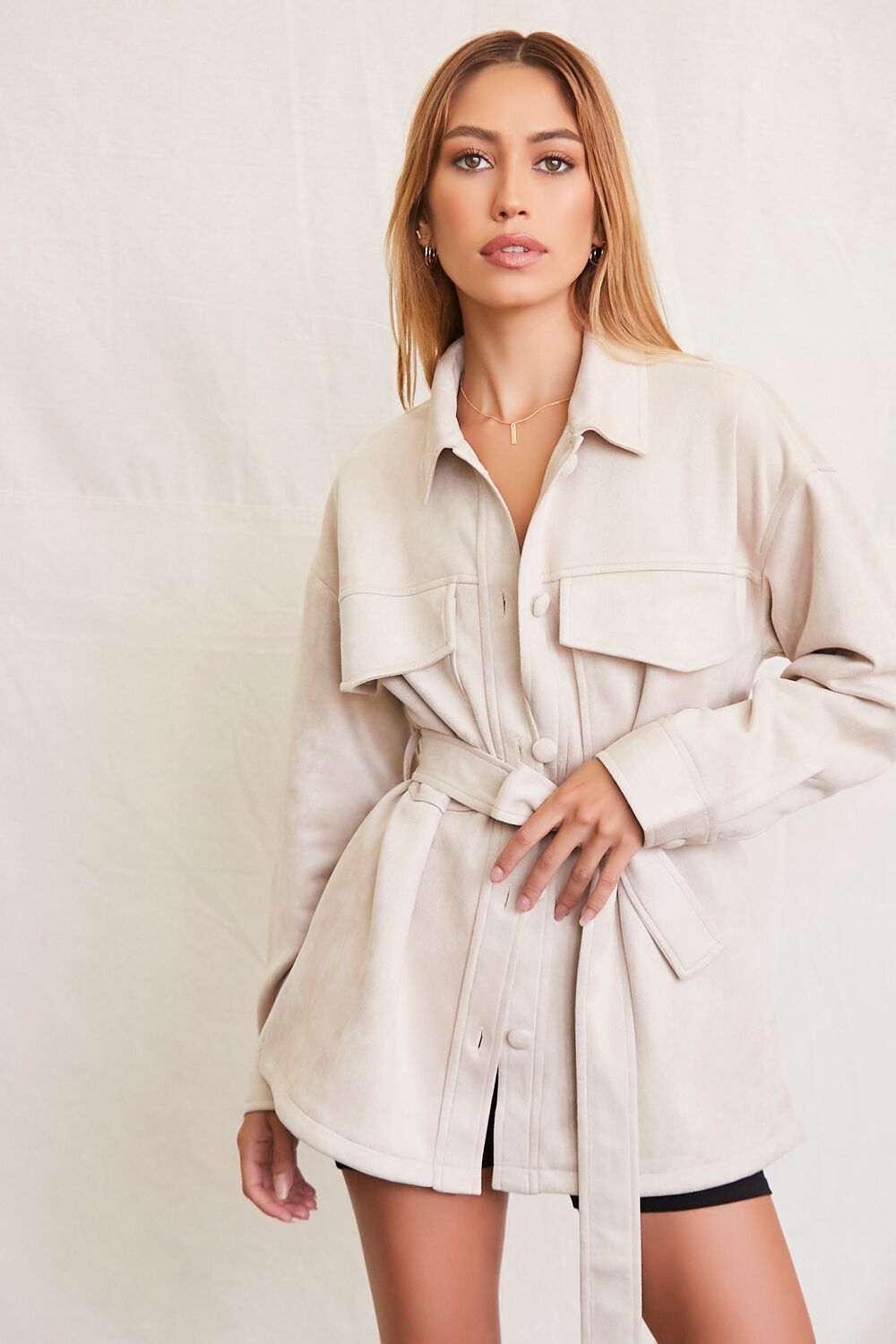 Faux Suede Tie-Waist Jacket