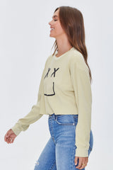 Happy Face Graphic Cropped Tee