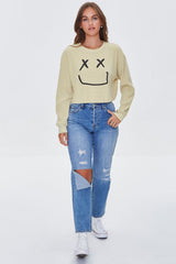 Happy Face Graphic Cropped Tee