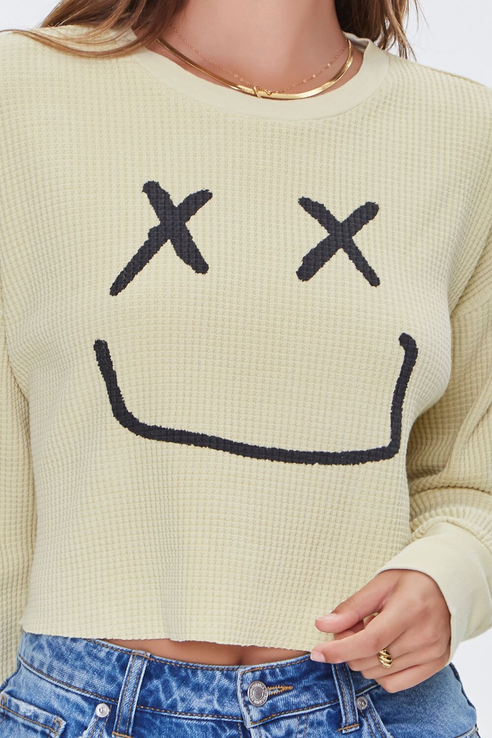 Happy Face Graphic Cropped Tee
