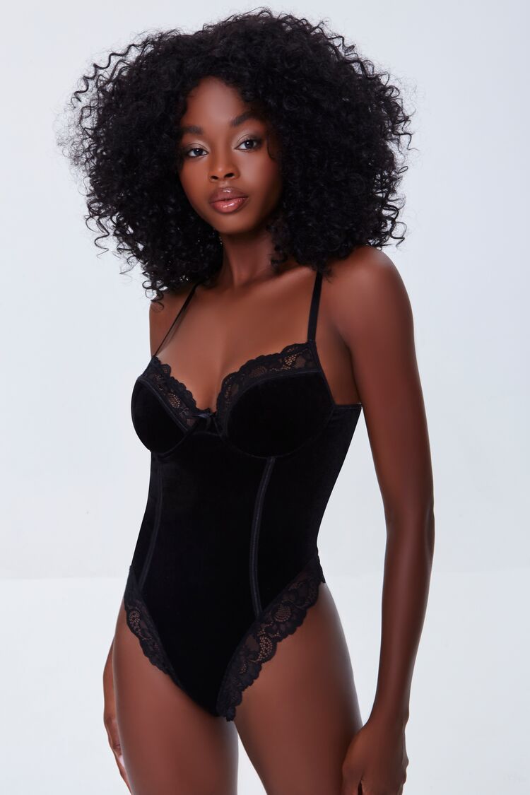 Velvet Floral Lace Bodysuit