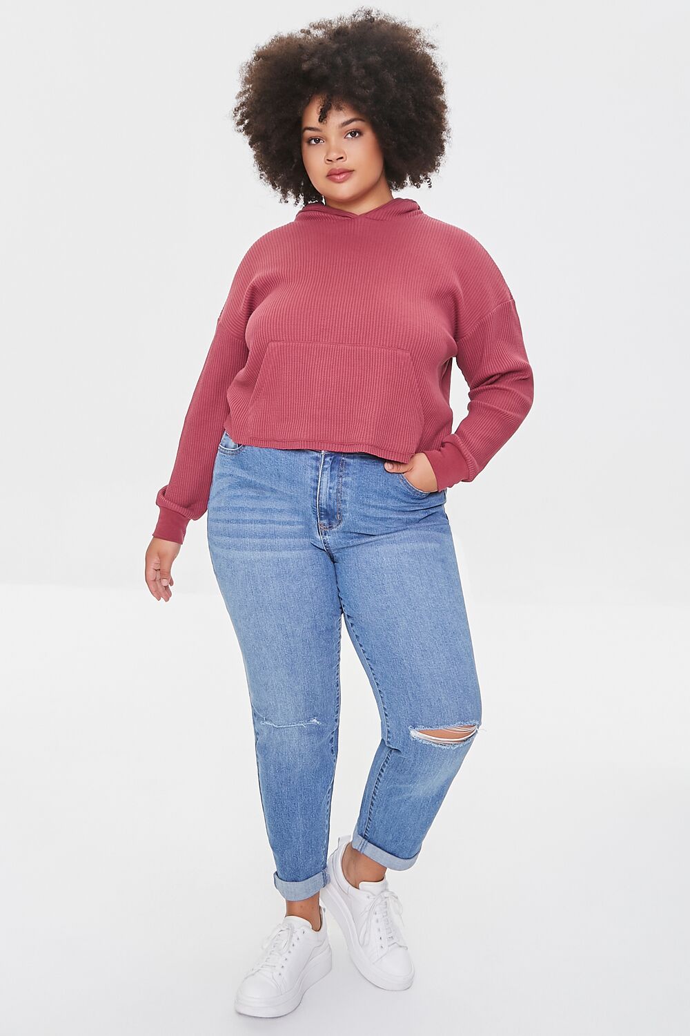 Plus Size Ribbed Knit Hoodie