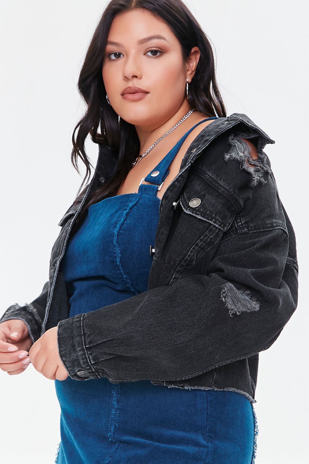 Plus Size Distressed Denim Jacket